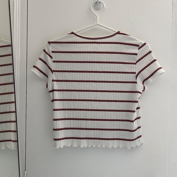 Striped Ribbed Lettuce Edge Tee - Picture 3 of 3